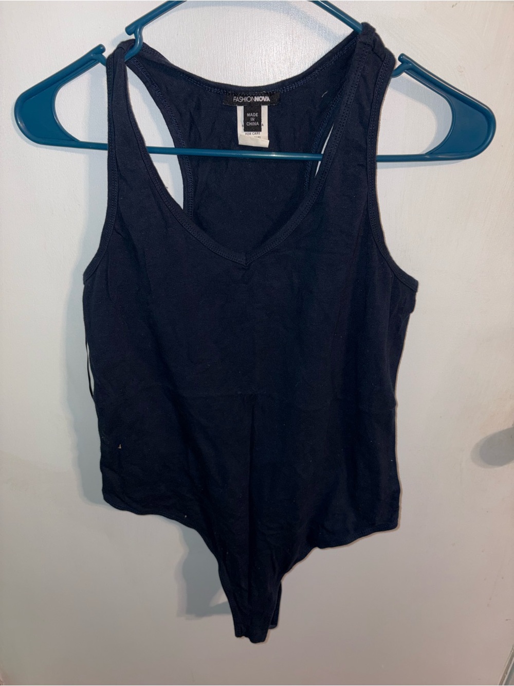 Fashion Nova Navy V-Neck Tank Bodysuit